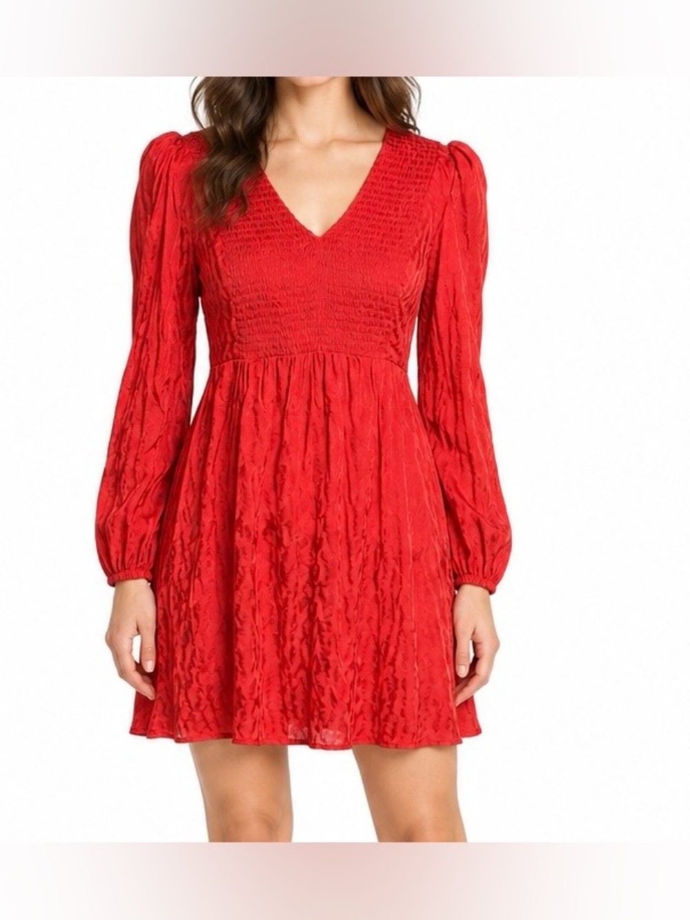 Maje Rimine Red Jacquard Smocked A-Line Mini Dress Medium